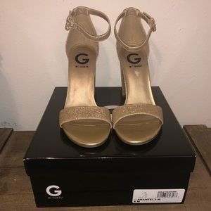 Gold glitter Guess block heel